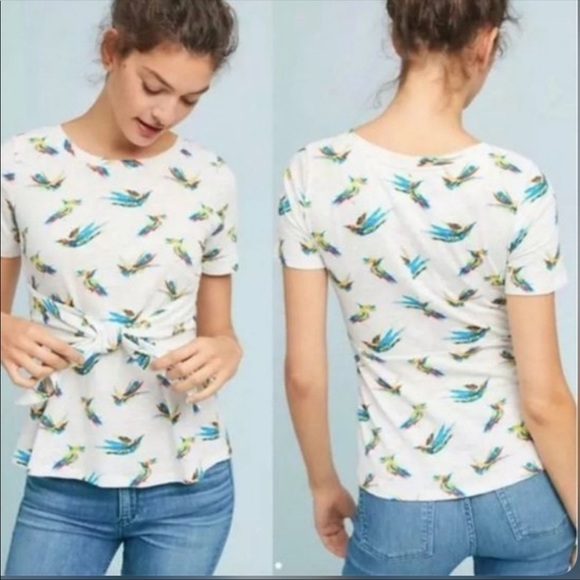 Anthropologie Tops - Meadow Rue by Anthropologie White Rainbow Pajaro Bird Print Tee Shirt Small NWOT
